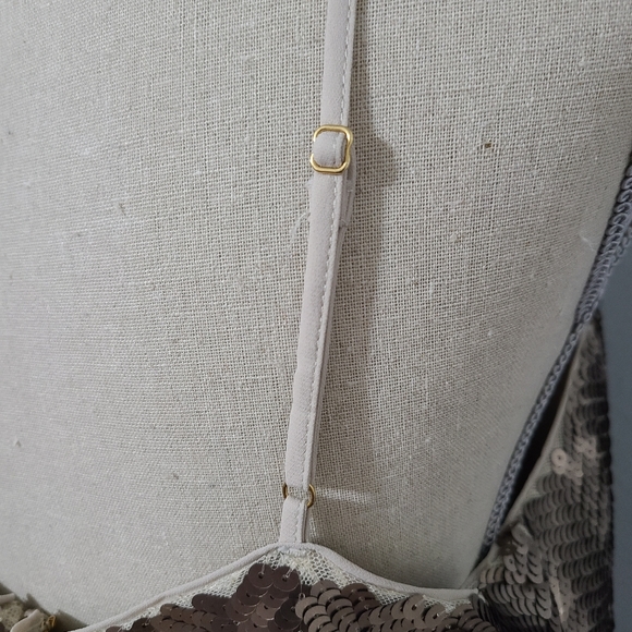 J. Crew Sequin Spaghetti Strap Slip Dress, Champagne Light Gold Dress, size 16 - Picture 12 of 15